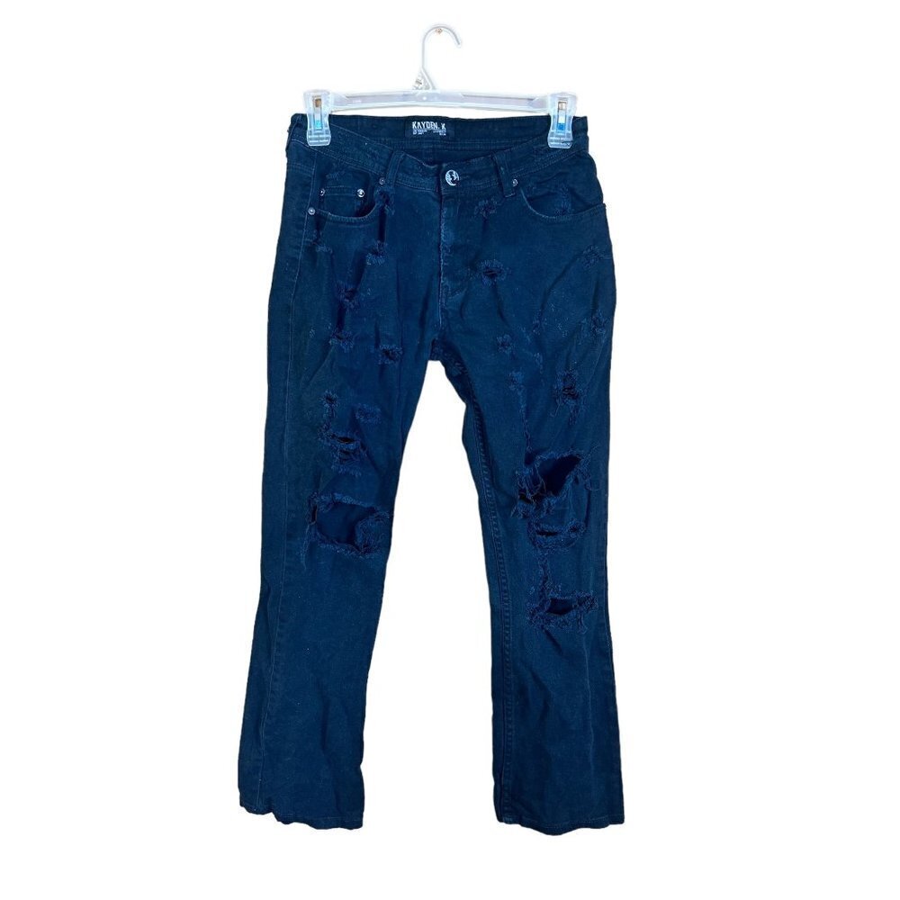 Kayden. K Men's Black Distressed Slim Straight Jeans